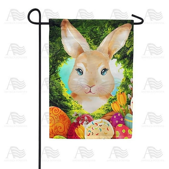 America Forever Spring Bunny Garden Flag 12.5 x 18 inches Double Sided Bunny Ears, Easter Eggs, Summer Floral - Seasonal Yard Lawn Outdoor Decorative Spring Rabbit Garden Flag