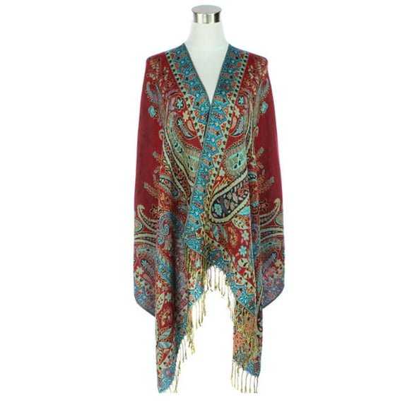 ORIGINAL USA PA038006 Paisley Pashmina Shawl - Red/Turquoise