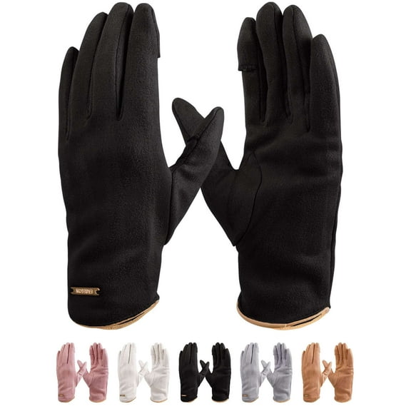 Deago 2 Pairs Womens Winter Warm Gloves Touch Screen Texting Windproof Gloves Fleece Lined Thermal Suede Gloves (Black)