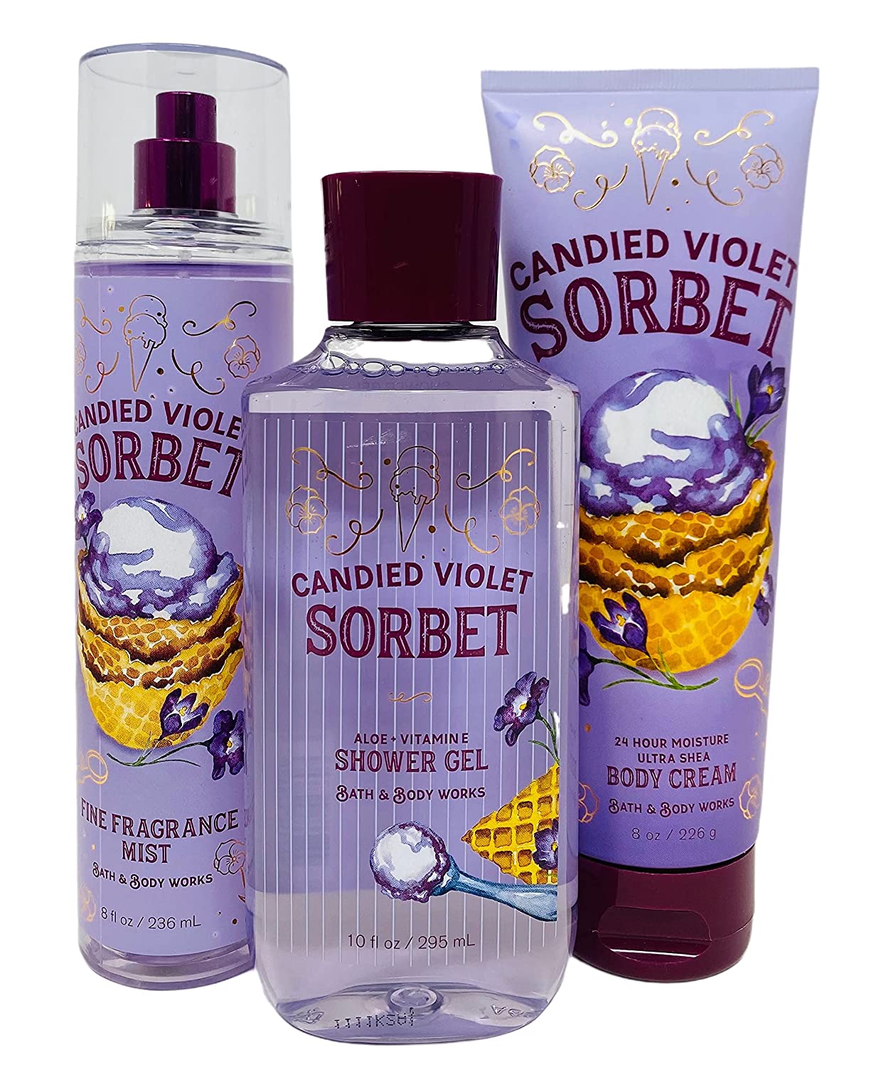 Bath & Body Works CANDIED VIOLET SORBET Trio Gift Set - Fine Fragrance Mist - Shower Gel - Ultra Shea Body Cream - Walmart.com Bath & Body Works CANDIED VIOLET SORBET Trio Gift Set - Fine Fragrance Mist - Shower Gel - Ultra Shea Body Cream - Walmart.com
