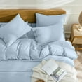 thumbnail image 3 of Blue Duvet Cover Queen Size - 100% Washed Cotton Linen Like Textured Comforter, 3 of 9