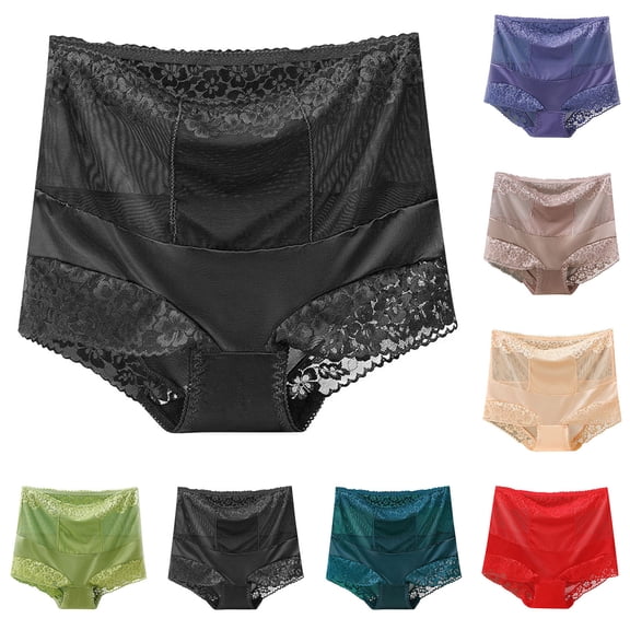 Agkizg Plus Size Womens Panties,Breathable Underwear for Women Solid Color Underwear High Waisted Lace Tight and Breathable Underwear Panties