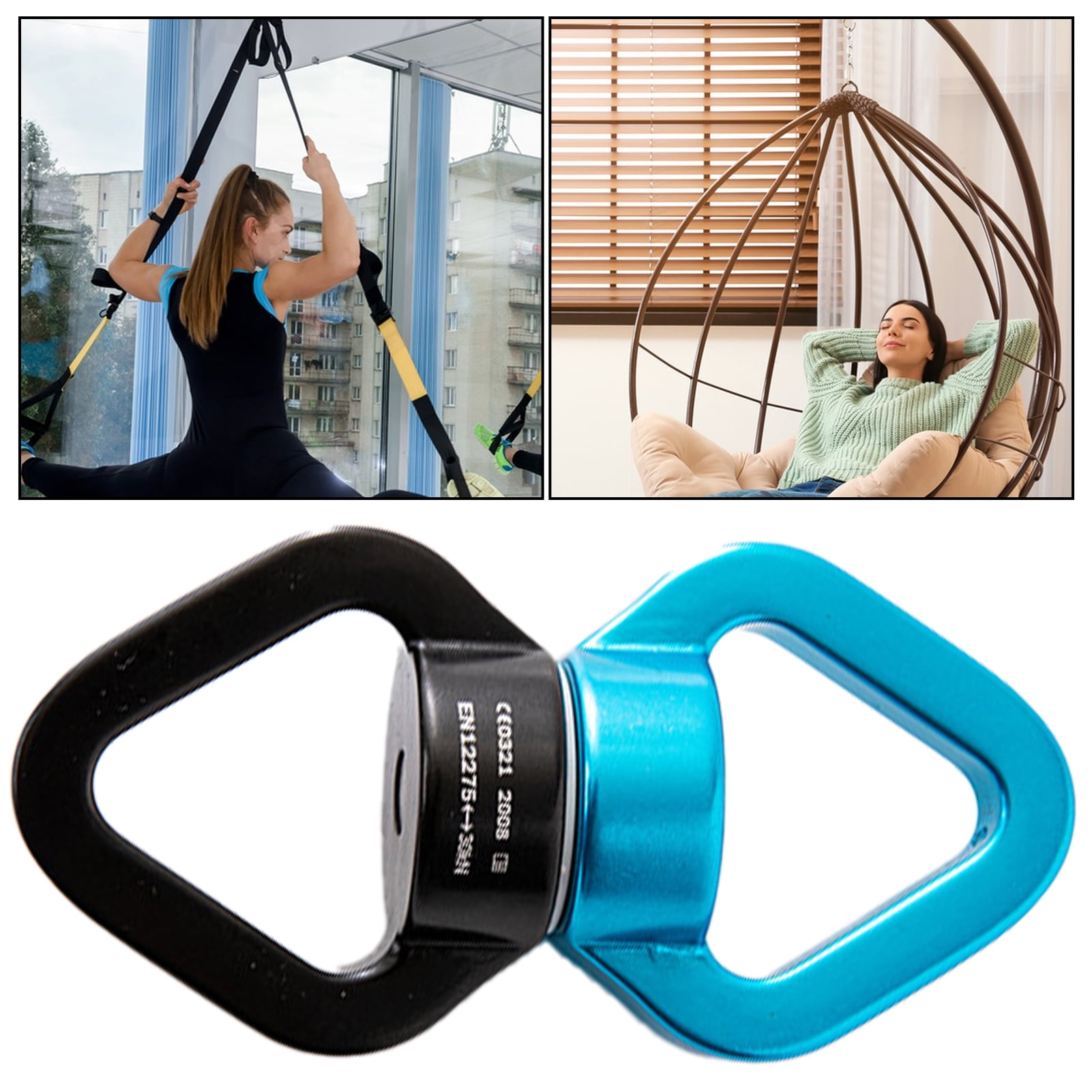 Sioweci Swing Swivel Aluminum Alloy 30KN Swing Universal Rotating Ring Aerial Yoga Hammock Rotating Connector Outdoor Rock Climbing Bearing Swivel Hook Black and Blue