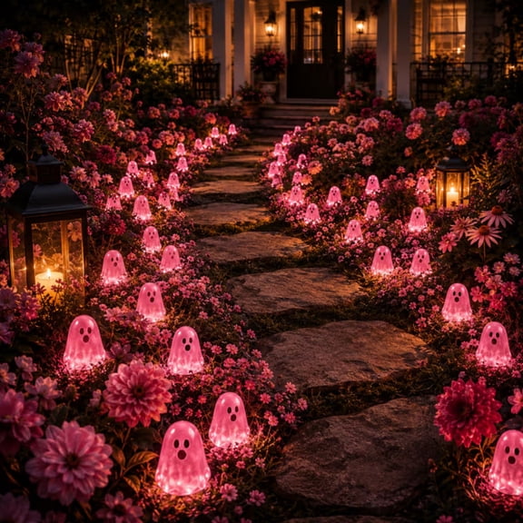Halloween Mini Ghost Figurines, 50 Pcs Luminous Resin Ghosts, Glow in the Dark Small Toys Tiny Statue Halloween Decorations for Party Favors Dollhouse Garden Plants Table Decor, Hot Pink