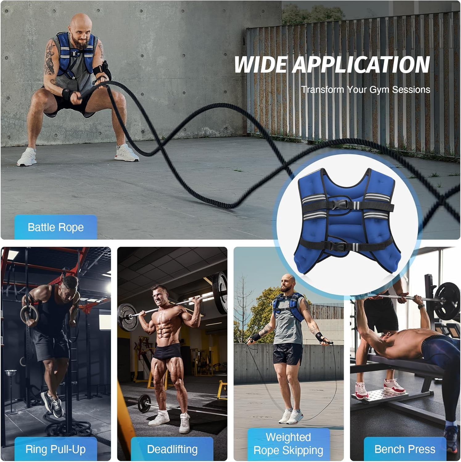 Weighted Vest, 6lb/8lb/12lb/16lb/20lb/25lb/30lb Weight Vest with Reflective Stripe for Workout, Strength Training, Running, Fitness, Muscle Building, Weight Loss, Weightlifting