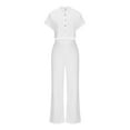 thumbnail image 5 of Wyongtao Women's 2 Piece Outfits Short Sleeve Button Crop Top Wide Leg Pants Set with Pockets,White XL, 5 of 7