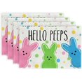 thumbnail image 1 of Easter Placemats Set of 4 - 12x18" Bunny Rabbit Hello Peeps Polka Dot Burlap Spring Farmhouse Table Decor AP567-4, 1 of 5