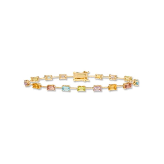 Colourful Rainbow Baguette Sparkling Multi Color Gemstone Tennis Bracelet 14K Gold Plated Sterling Silver Gift For Her