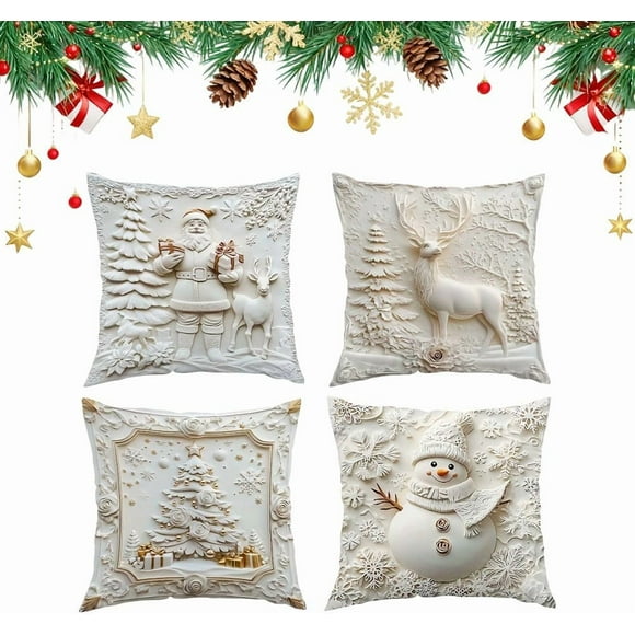 Ensemble de 4 Taies d'Oreiller de Noël, Taies d'Oreiller à Thème Nautique, Taies d'Oreiller en Velours Doux, Impression d'Un Seul Cœur, Literie pour la Maison, Sofa, sala de estar
