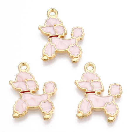 Alloy Enamel Pendants Light golden Cadmium Free & Nickel Free & Lead Free Poodle Charm Lavender Blush 20.5x16.5x1.5mm Hole: 1.6mm