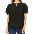 thumbnail image 5 of Women's Casual Solid Round Neck Blouse with Short Sleeves and Keyhole, 5 of 6
