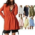 thumbnail image 4 of Women's A-Line Mini Dress Spring and Autumn Long Sleeve Loose Solid Color Fashion Pleated Button Dress Streetwear-d-S, 4 of 7