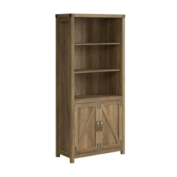 Bush Furniture Knoxville Tall 5 Shelf Bookcase with Doors in Reclaimed Pine