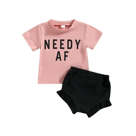 

Gwiyeopda Toddler Baby Girl Summer 2Pcs Letter Print Short Sleeve Cotton T-Shirts Shorts Set 0-3 Years