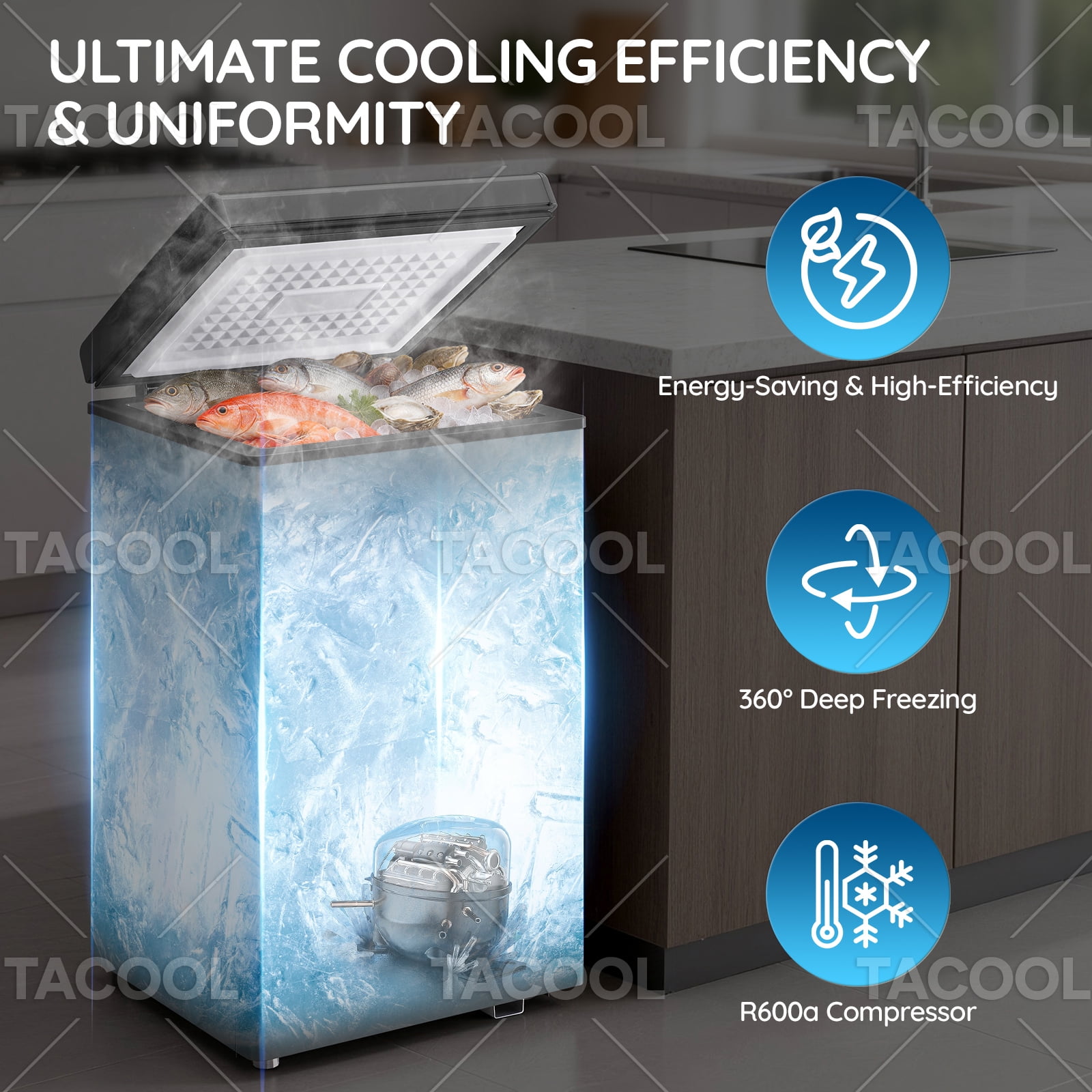 2.44 CU FT Mini Chest Freezer with 2 Removable Baskets Small Deep Freezer with 7 Adjustable Temperature For Office, Black