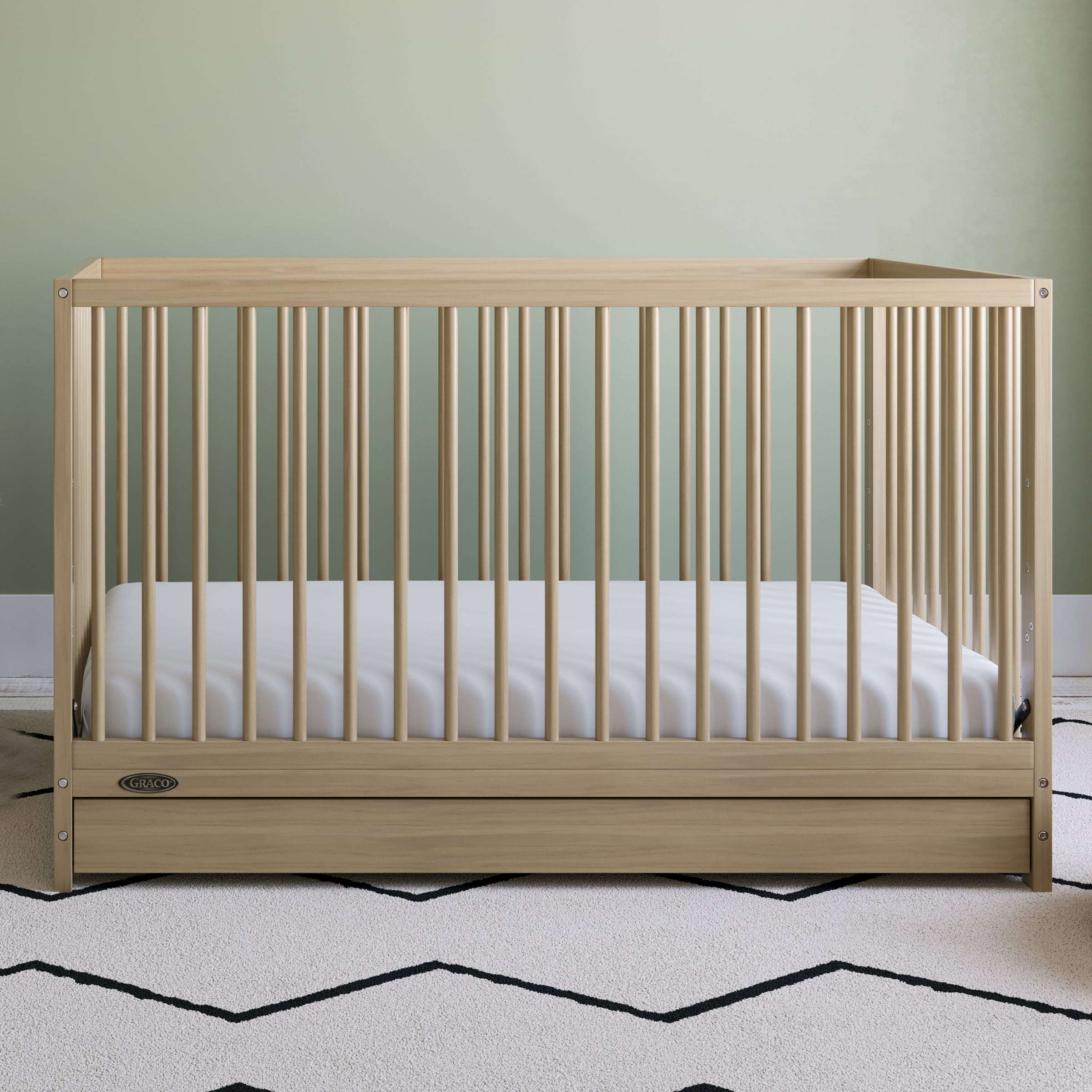 Graco Teddi 5-in-1 Convertible Crib with Drawer and Premium Crib & Toddler Mattress Bundle, Driftwood