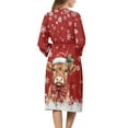 thumbnail image 2 of Yuyamidu Highland Cow Robe for Women Long Dressing Gown Snowflake Mid-Length Ladies Robes Size L Christmas V-Neck Bathrobe with Waist Belt Red Long Sleeve Loungewear, 2 of 7
