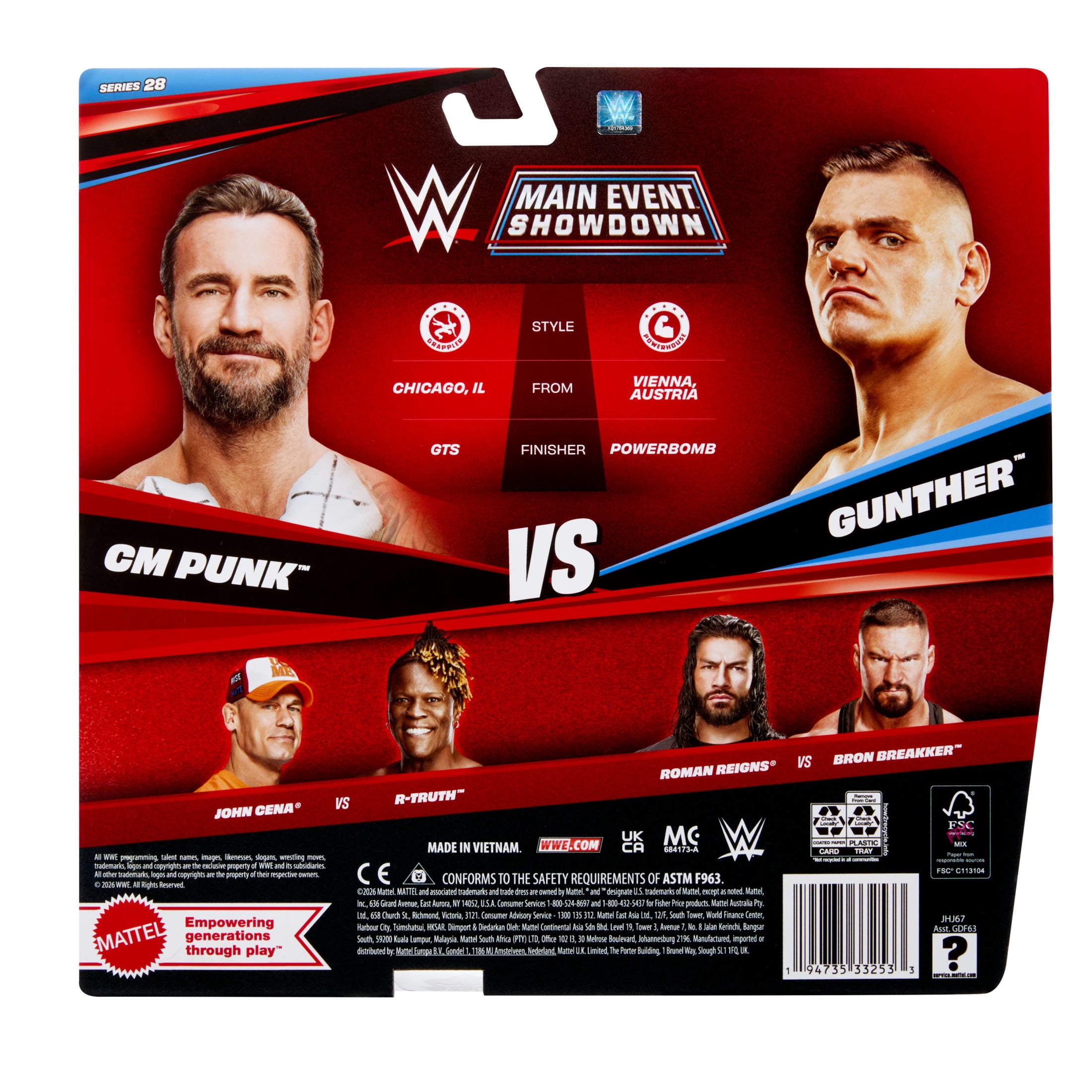 WWE Main Event Showdown CM Punk vs Gunther Action Figures Set, Series #28, 6-inch