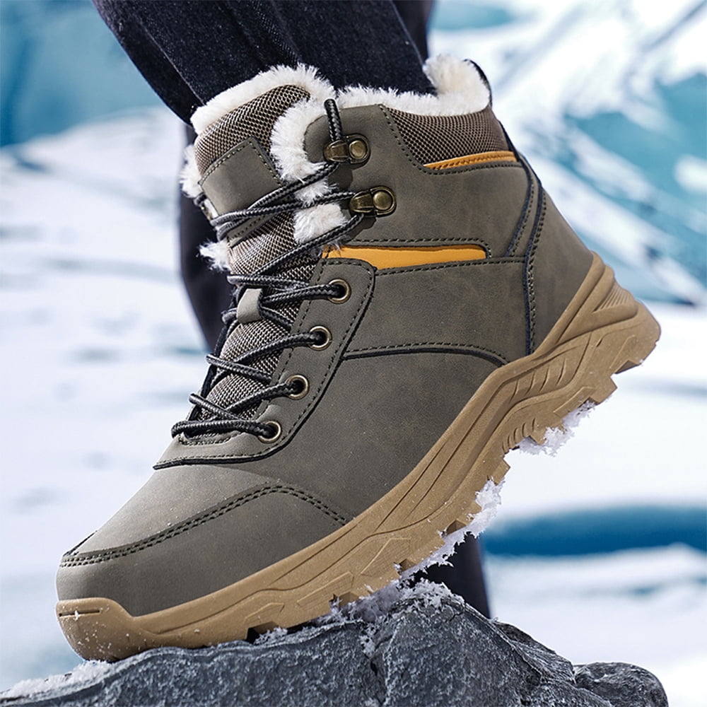 Men's Snow Boots Winter Outdoor Shoes Warm Fur Lined Hiking Waterproof Anti-Slip Lightweight Ankle Booties Green 12 US