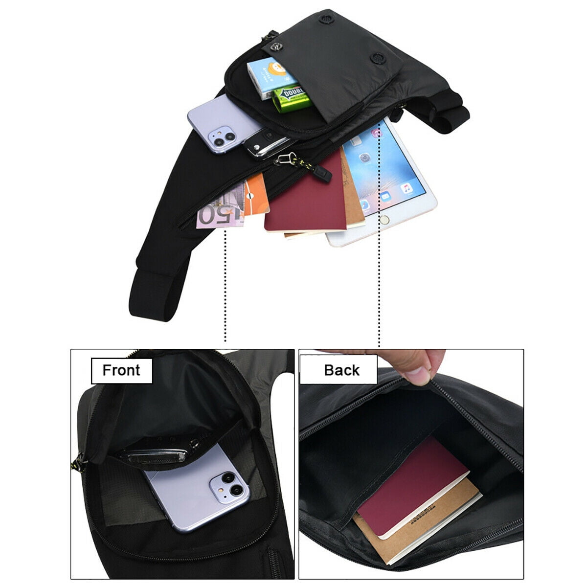 Tuopai Sling Bag For Men Women Shoulder Bag Backpack Strap Pockets Chest Bag For Running Hiking Camping Exercise Outdoor Black