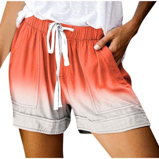 Pantalones cortos con cordón y cordones con bolsillos sueltos informales con estampado degradado para mujer Pompotops ulkah937215