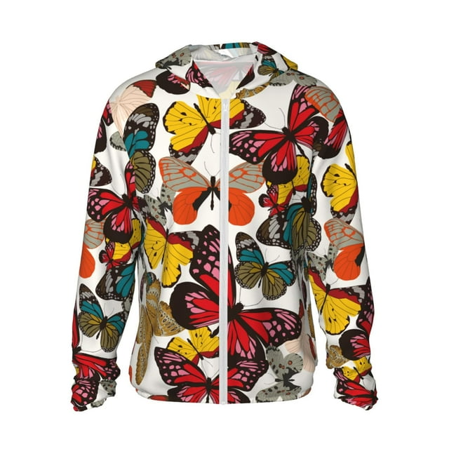 Vsdgher Sweat à Capuche Rétro Imprimé Floral Papillon pour Hommes Femmes, Manches Longues Protection Solaire Pêche pour Course Natation-Moyen