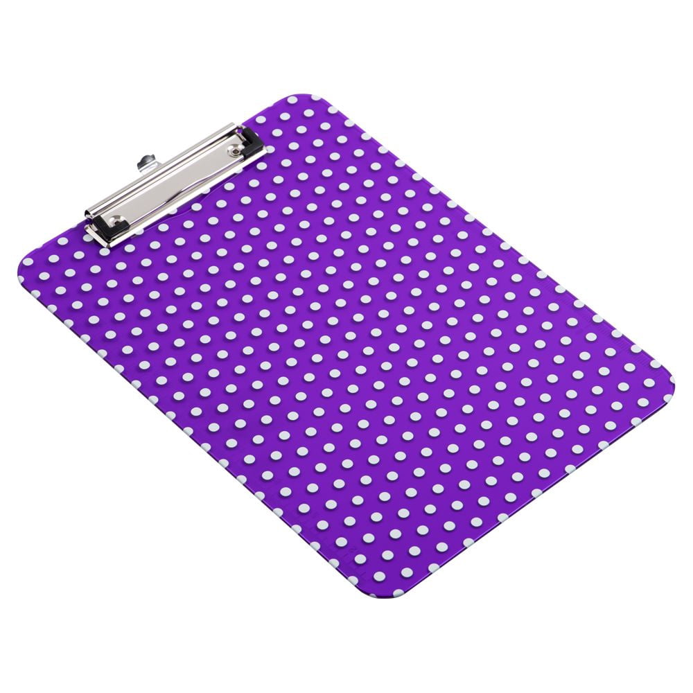 JAM Paper Plastic Clipboard, 9 x 12.5, Purple Polka Dot, 1/Pack
