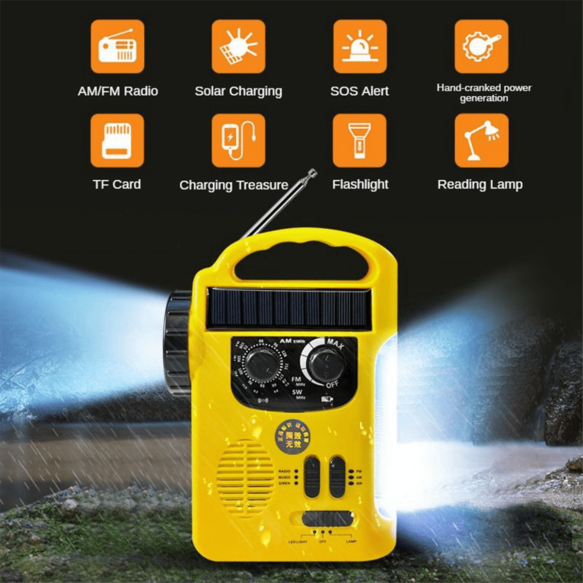 Pocket Hand Crank Emergency Radio 1200Mah AM/FM Solar Radio with LED Flashlight SOS Alarm for Outdoor Adventure Camping