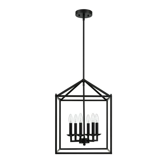 16" 6-Light Kitchen Light Fixture Ceiling Mount Matte Black Pendant Lighting for Dining Room, Living Room