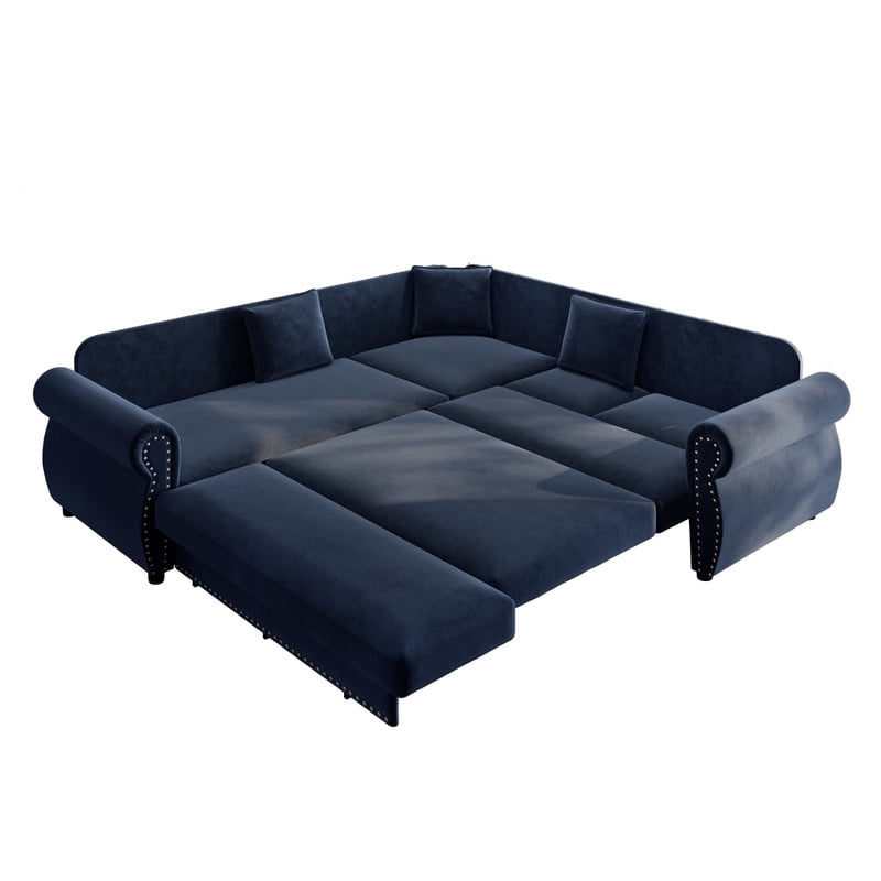 88.2" Sectional Sleeper Sofa with Pull Out Bed, Convertible Sleeper Couch with Nailhead Trim, 5-Seat Sectional Sofa Chenille Couch for Living Room Apartment
