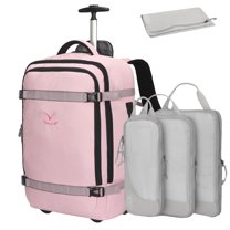 Hynes Eagle 22-inch Rolling Backpack Convertible Carry On Luggage with 4-Piece Packing Cubes, Pink & Grey
