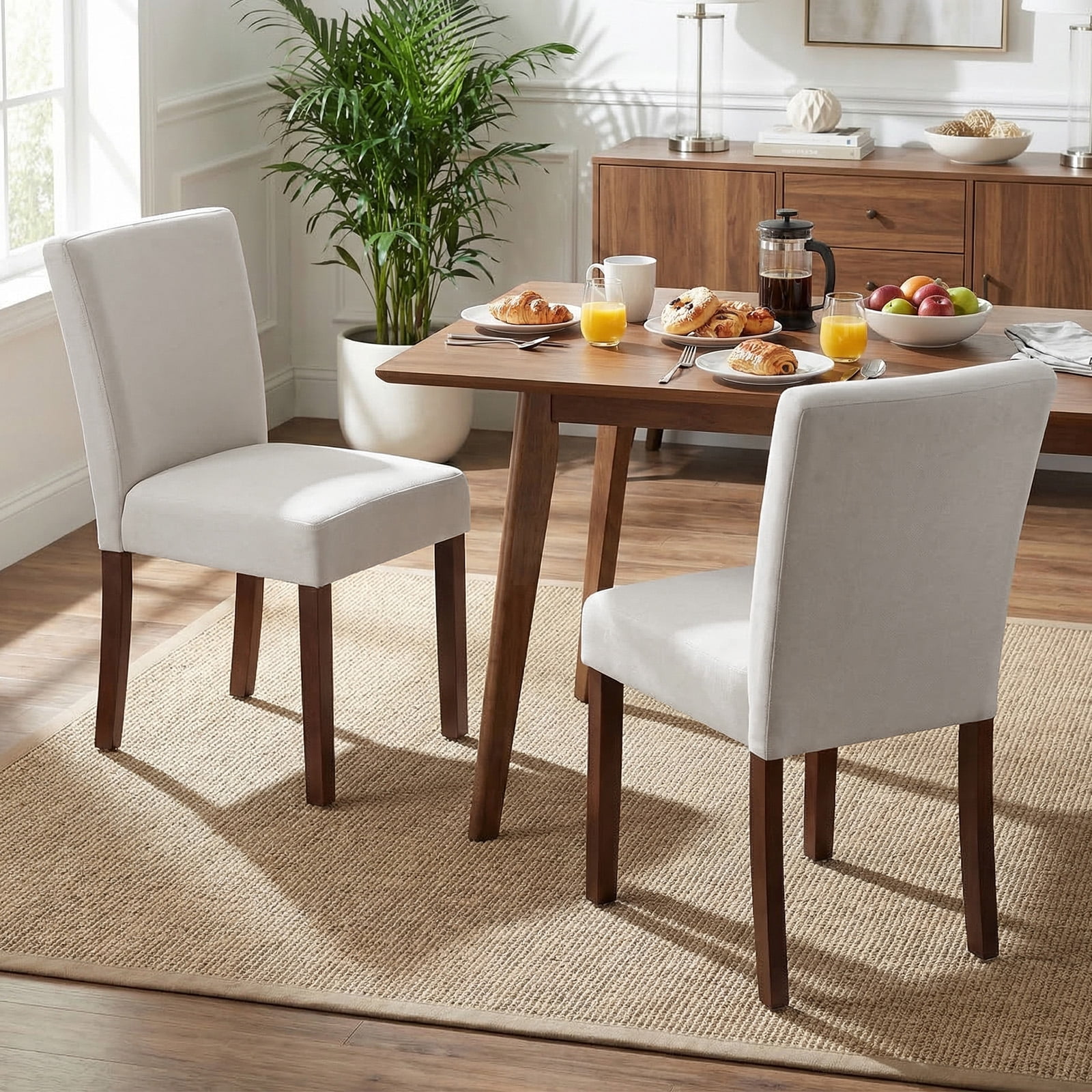 Firmoz Set of 4 Fabric Dining Chairs, Parsons Modern Kitchen Chairs with Wood Legs, White