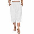 thumbnail image 2 of Axiiglly Capris for Women Elastic High Waist Wide Leg Rolled Cuffs Capri Pants with Pockets Beach Holiday Boho Cropped Pants, S-2XL, 2 of 9