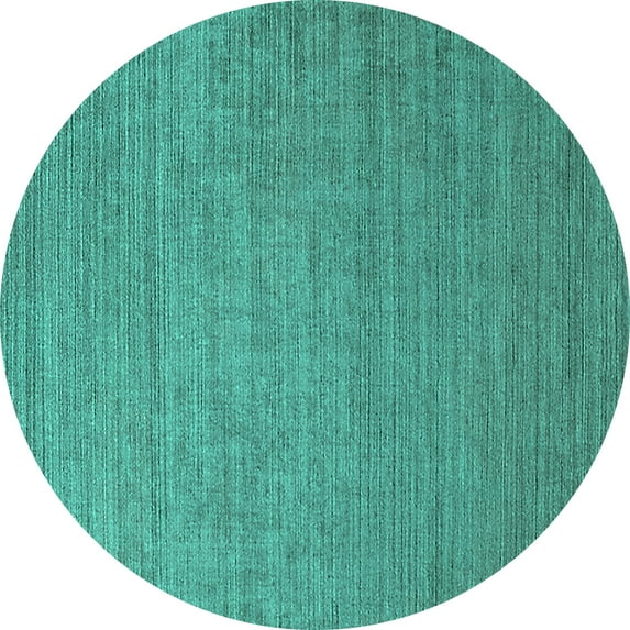 Ahgly Company Machine Washable Indoor Round Oriental Turquoise Blue Industrial Area Rugs, 4' Round