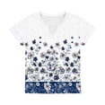 thumbnail image 7 of Zylanna Women's T-Shirts Blouse, Summer Short Sleeve Floral Print V-Neck Fashion Tee Tops Light Blue, 7 of 7
