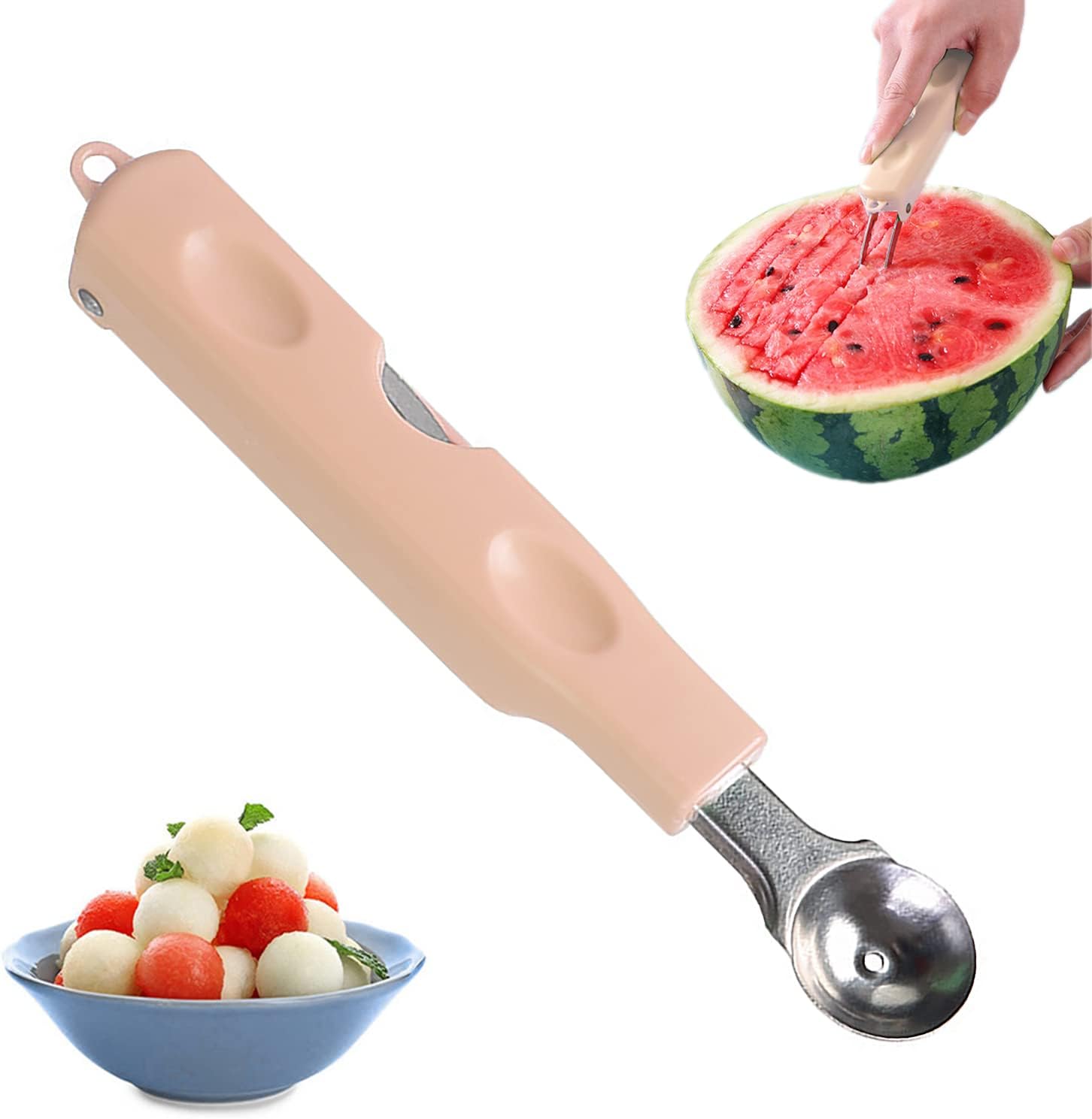 Melon Baller Scoop,Stainless Steel Watermelon Cutter Fruit Knife with