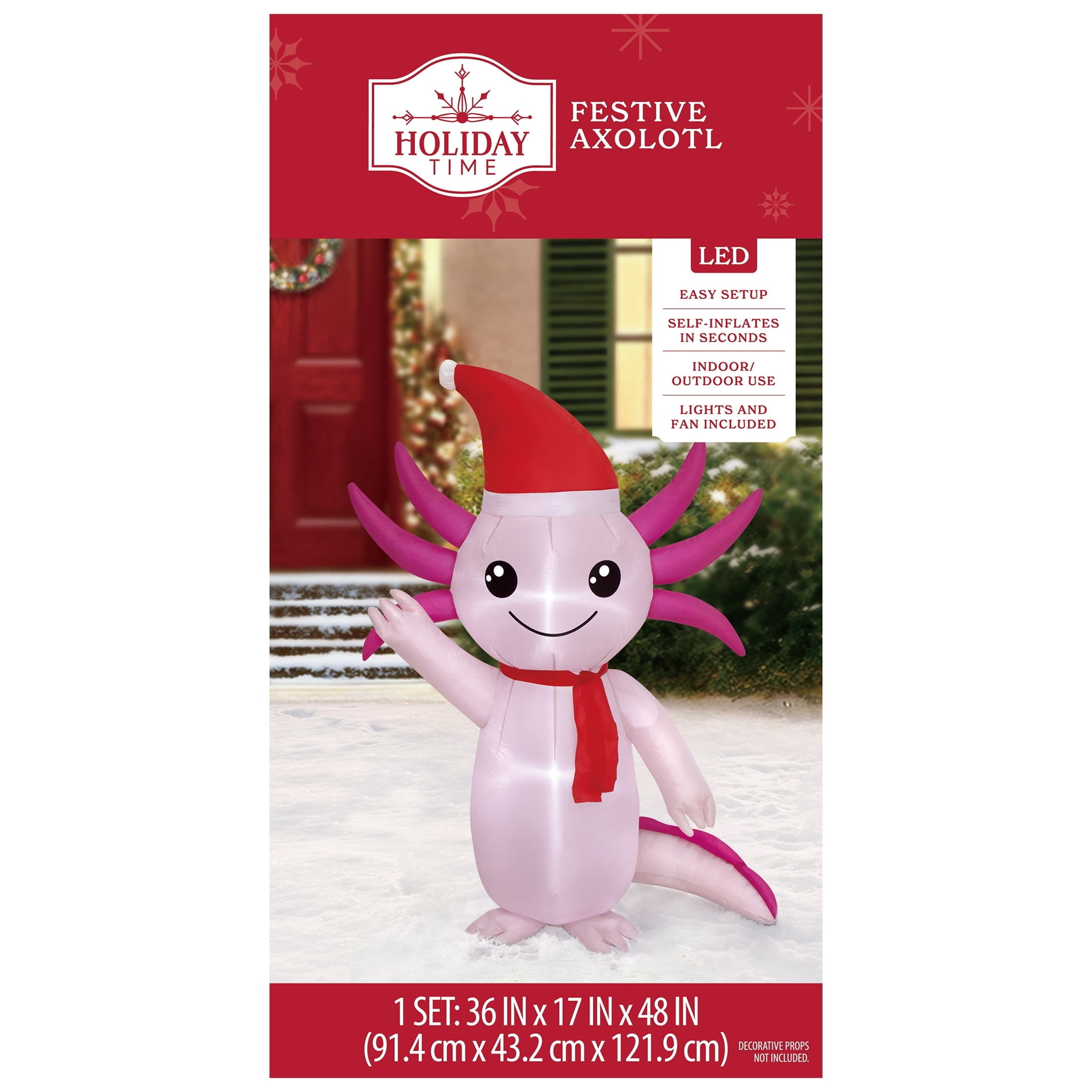 Pink and Red Axolotl Christmas Airblown Yard Inflatable, 4', by Holiday Time
