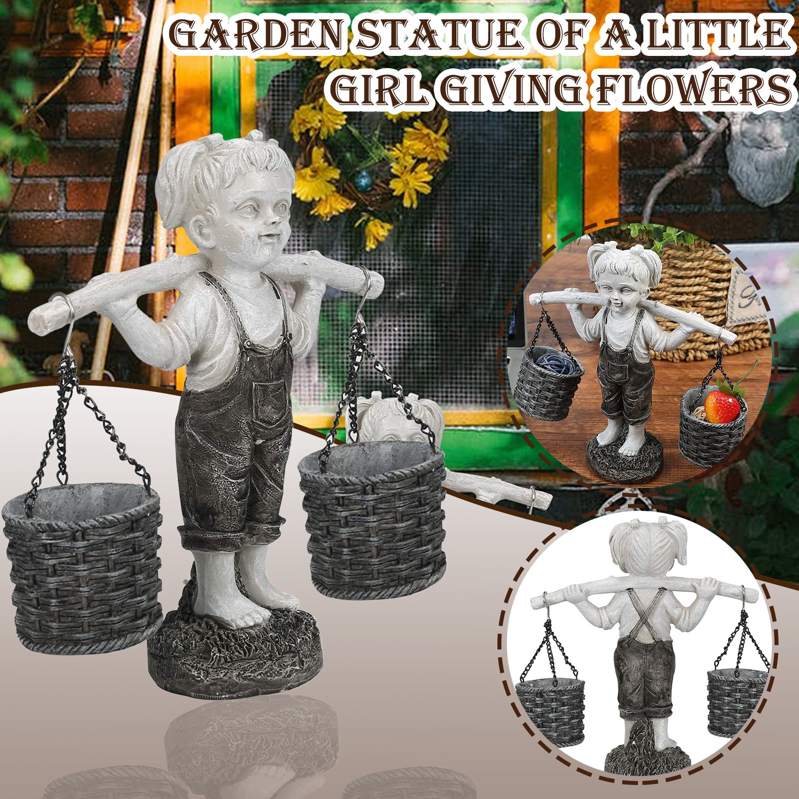 Buy YUEHAO Sculptures & Statues Little Girl Giving Flowers Garden