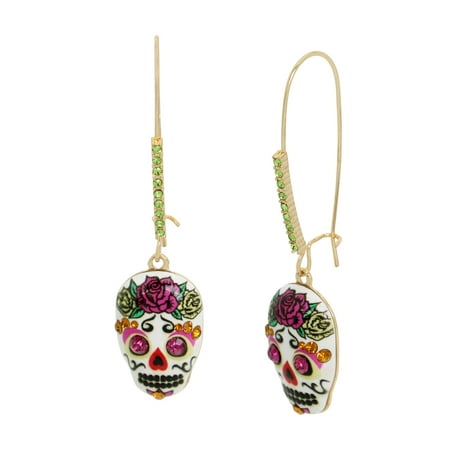 Betsey Johnson Womens Sugar Skull Dangle Earrings C80