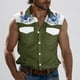 thumbnail image 2 of Camisas de Cuello para los Hombres de Moda Casual Imprimir Turndown Cuello sin Mangas Bolsillos Deportivos Tanque, Ligero Top de Verano, 2 of 5