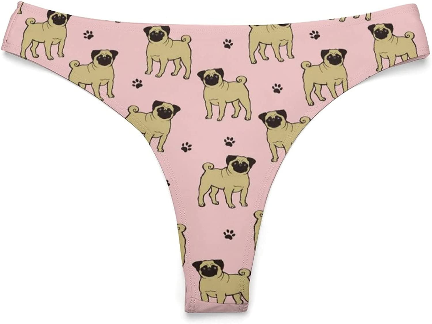 Funny Happy Pug Dog Women's Thongs Sexy T Back G-Strings Panties