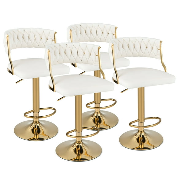 Gymax Swivel Barstool with Woven Back Set of 4 Upholstered Velvet Adjustable Bar Stools