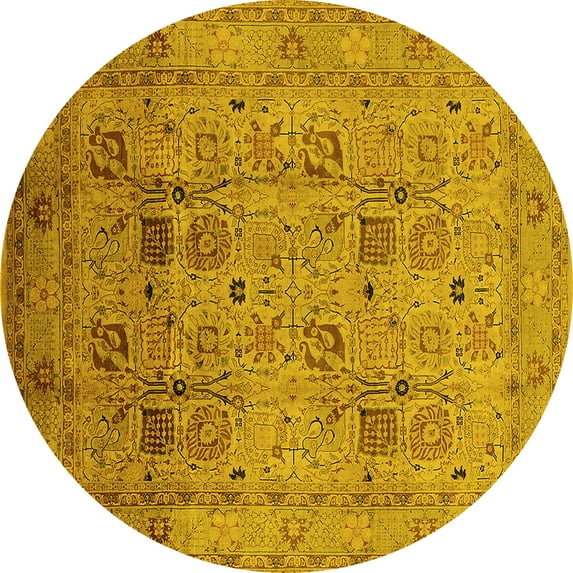 Ahgly Company Indoor Round Oriental Yellow Industrial Area Rugs, 7' Round