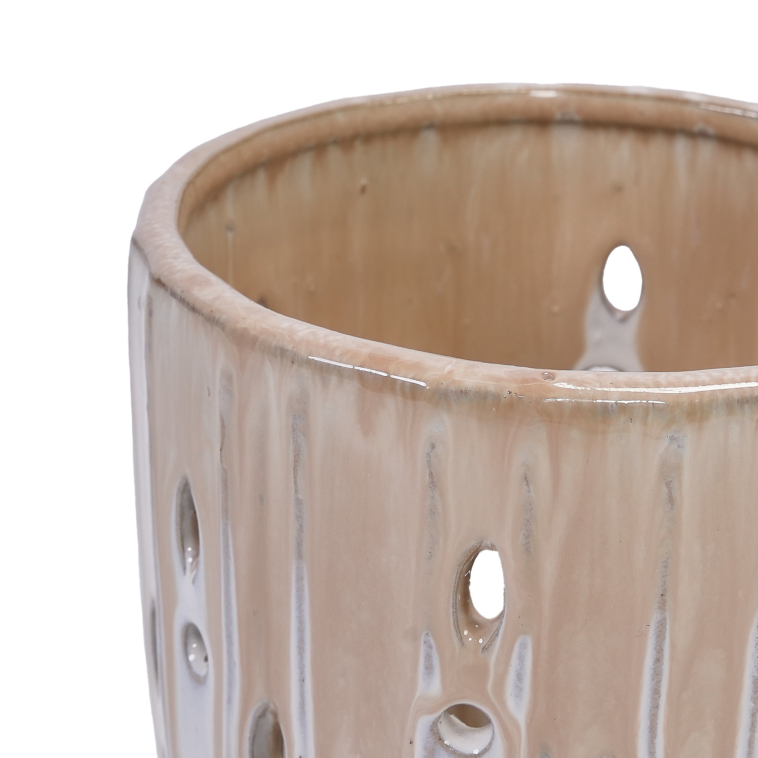 MAYEERTY 2 Pack Striped Ceramic Planter Pot with Drainage Hole, 8" Planter for Indoor Outdoor Patio, Garden, Brown