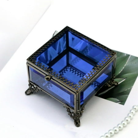 Square Glass Jewelry Box Earrings Rings, Glass Vanity Jewelry Box