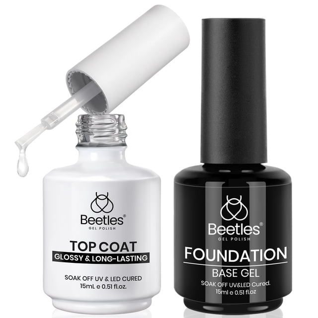 Esmalte de uñas Beetles, base en gel y capa superior, 15 ml, 2 unidades