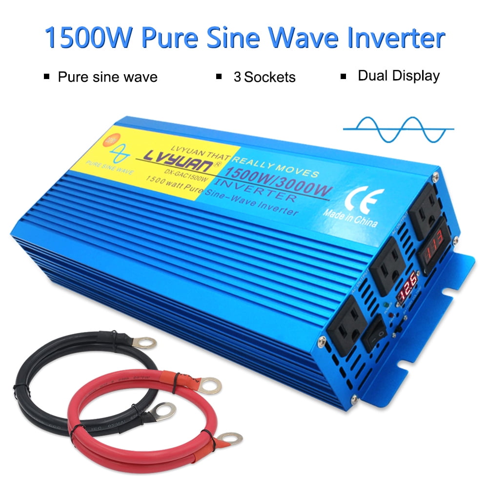 1500W/3000Watt Car Power Inverter DC 12V AC 110V High Converting Efficiency Blue 