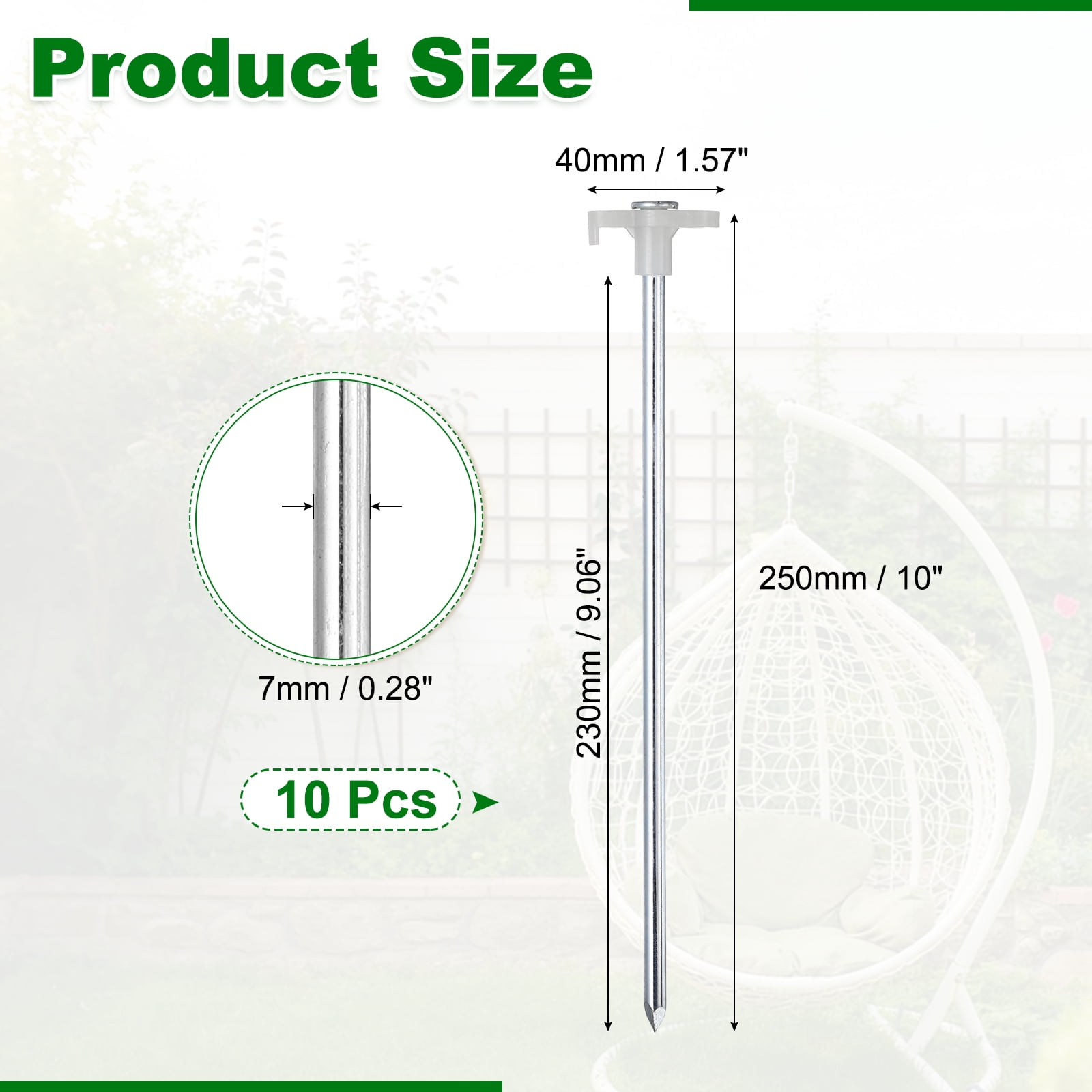 10 Pack Heavy Duty Tent Stakes, 10 Inch Non-Rust Metal Tent Pegs Camping Pegs Ground Stakes Tent Spike Canopy Anchors for Garden, Hiking Tarp Canopy Shelter Grassland, Luminous