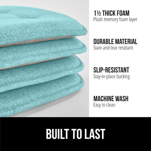 Slip Resistant Tufted Chair Cushions, No Ties Required, Memory Foam Pads for Dining Room Kitchen Table Office Rocking Chairs, Plush Seat Cushion Pad, Home Decor, Set of 4 16x17, Turquoise