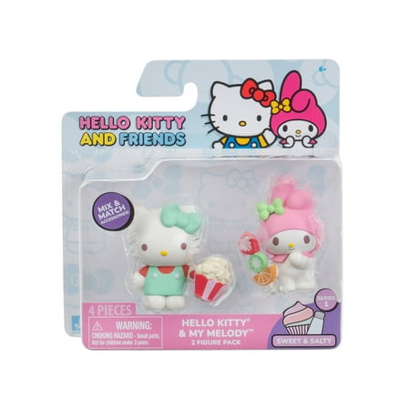 Sweet and Salty Hello Kitty and Friends 2 Figure Pack - 2 inch Figures with Two Accessories (4 Pieces) Ages 6 